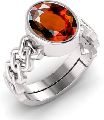 TODANI JEMS 9.25-9.50 Ratti Brown Adjustable Hessonite Garnet/Gomed Ring for Men and Women Metal Garnet Silver Plated Ring