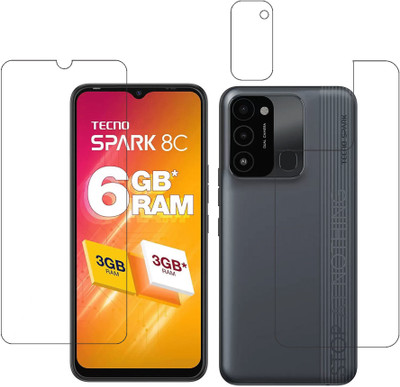 wooden craft Front and Back Tempered Glass for Tecno Spark 8C {Flexible}, KG5k, Spark 8C(Pack of 3)