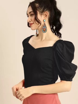 ZEUGEN Casual Solid Women Black Top