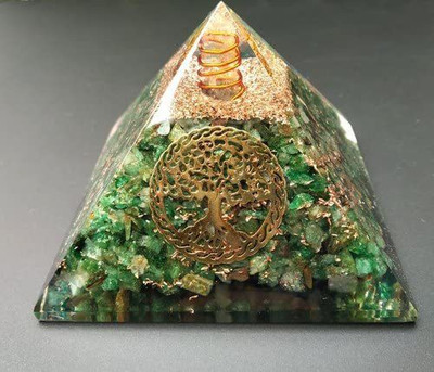 Sawcart Green Aventurine Orgone Crystal Pyramid with Crystal Point & Tree Of Life Symbol Decorative Showpiece  -  5.5 cm(Stone, Crystal, Green)