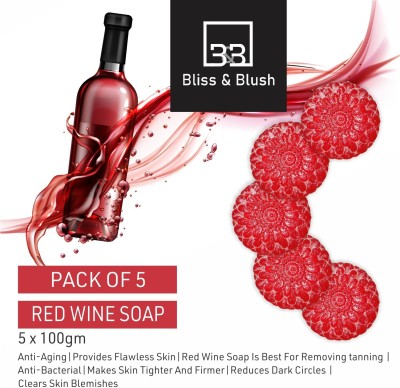 BLISS & BLUSH Red Wine Nourishing Bathing Moisturized Soap With Men/ Women Skin Glow(Pack of5)(5 x 100 g)