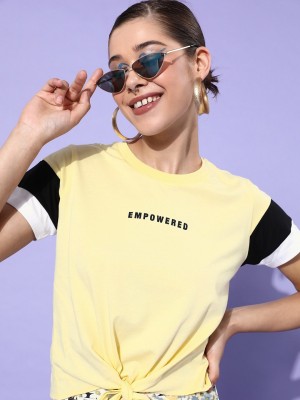 Kook N Keech Printed Women Round Neck Yellow T-Shirt