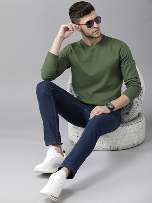 Roadster Self Design Men Round Neck Green T-Shirt