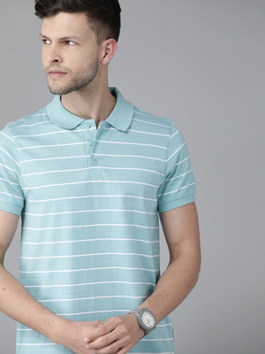 Roadster Striped Men Polo Neck Blue T-Shirt