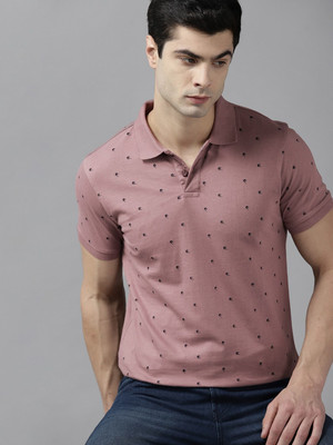 Roadster Printed Men Polo Neck Pink T-Shirt