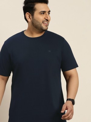 Sztori Solid Men Round Neck Navy Blue T-Shirt