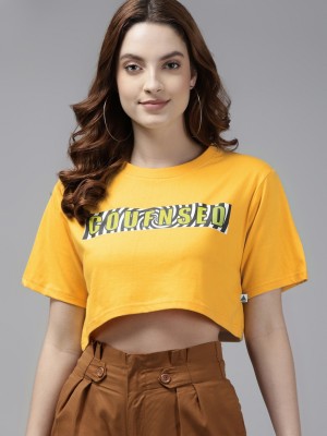 THE DRY STATE Printed Women Round Neck Yellow T-Shirt