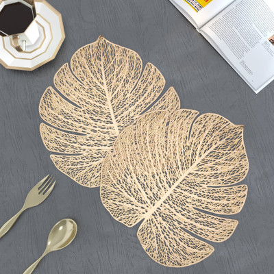 Groki Cut Corner Pack of 2 Table Placemat(Gold, Polyester)