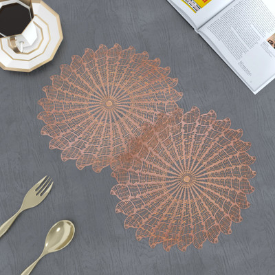 Groki Round Pack of 2 Table Placemat(Peach, Polyester)