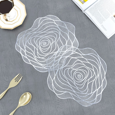 Groki Oval Pack of 4 Table Placemat(Silver, Polyester)