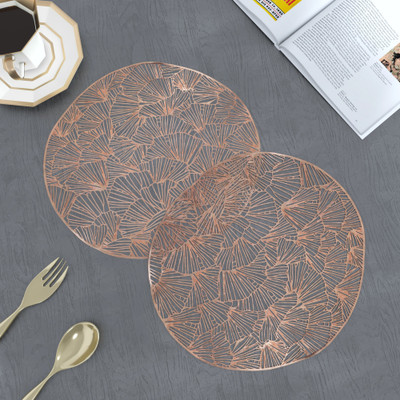 Groki Round Pack of 2 Table Placemat(Peach, Polyester)
