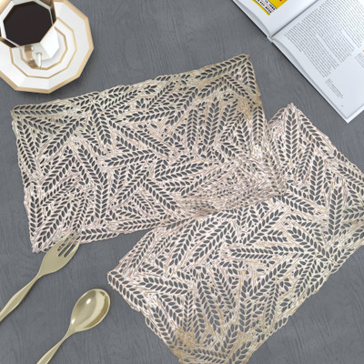 Groki Rectangular Pack of 4 Table Placemat(Gold, Polyester)