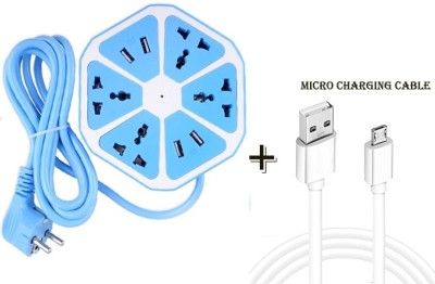 BUFONA Lemon Shape Hexagon Electric Power Board Universal USB Extension Cable Socket Extension Cord Board with 4 USB Charging Port Hub Switch Socket Extension Boards Expansion Card, USB Hub, USB Cable, USB Charger, Laptop Accessory(Blue)