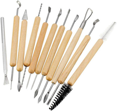Bluedeal Ceramic 11 Pcs Wooden Handle Clay Carving Pottery Sculpting Tools Paring Chisel Set(Pack of 11)