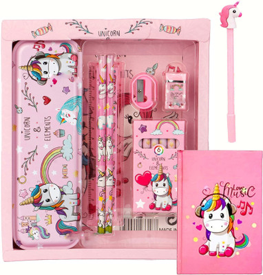 TITIRANGI Combo of Unicorn Stationery Gift Set for Kids 8 in 1 Gift Set with Diary & Pen Geometry Box(Multicolor)