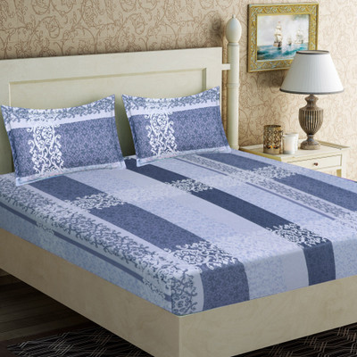 Flipkart SmartBuy 160 TC Microfiber Double Printed Flat Bedsheet(Pack of 1, White, Grey)