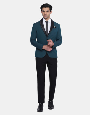 Blackberrys Self Design Single Breasted Formal Men Blazer(Blue)