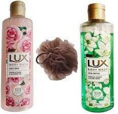 LUX SKIN DETOX 245ML + SOFT SKIN 245ML BODYWASH WITH LOOFAN(2 x 246 ml)