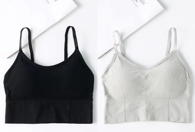 Pearl Fashion Pack of 2 Means Minimum Order Quantity 2 As Shown in Image Women Cami Bra Lightly Padded Bra(Black, White)