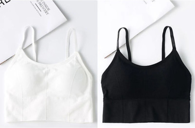 BRANKLY Women Cami Bra Lightly Padded Bra(Black, White)