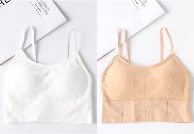 crezz n world Pack of 2 Means Minimum Order Quantity 2 As Shown in Image Women Cami Bra Lightly Padded Bra(White, Beige)