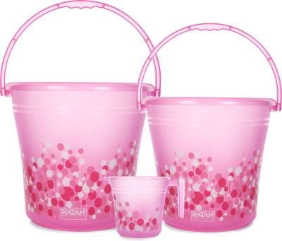 RATAN Frosty Bubble Print Pink Pack of 3 Bathroom Set (Bucket, Mug ) 18 L Plastic Bucket(Pink)