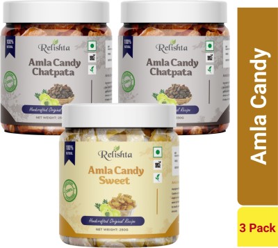 Relishta Amla Sweet and Chatpata Candy - 250G Boosts Immunity and Digestion Pack of 3 Sweet and Chatpata Candy(3 x 250 g)