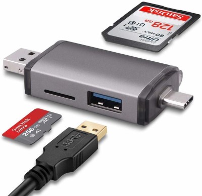 TECHGEAR SD Card Reader USB Type C, USB 3.0 and Micro USB OTG Card Reader(Silver)