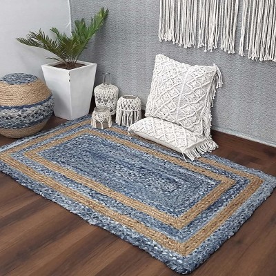 TheRugsDesign Beige, Blue Jute, Cotton Carpet(3 ft,  X 5 ft, Rectangle)
