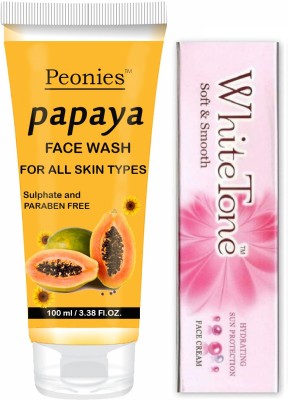 Peonies Papaya Face Wash 100ml & White Tone Face Cream 25g(2 Items in the set)