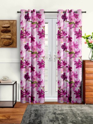 Cortina 210 cm (7 ft) Polyester Semi Transparent Door Curtain (Pack Of 2)(Floral, Pink)