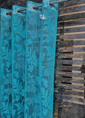 HHF DECOR 213 cm (7 ft) Polyester Semi Transparent Door Curtain (Pack Of 3)(Self Design, Aqua Color)