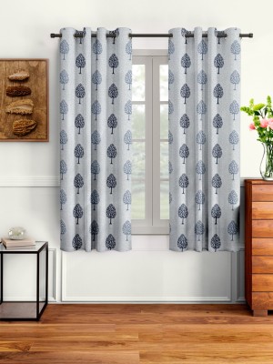 Cortina 150 cm (5 ft) Polyester Semi Transparent Window Curtain (Pack Of 2)(Floral, Grey)