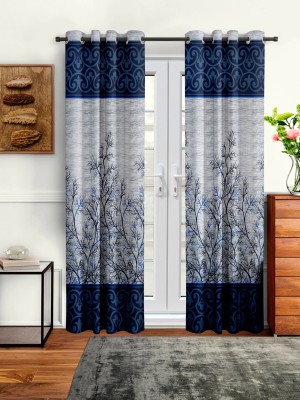 Cortina 270 cm (9 ft) Polyester Semi Transparent Long Door Curtain (Pack Of 2)(Floral, Blue)