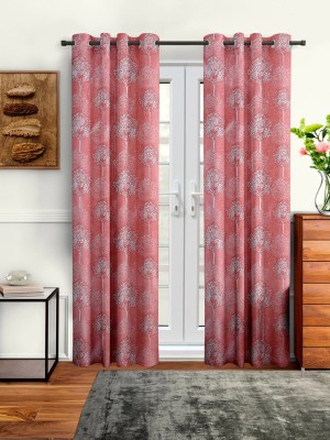 Cortina 270 cm (9 ft) Polyester Semi Transparent Long Door Curtain (Pack Of 2)(Floral, Pink)