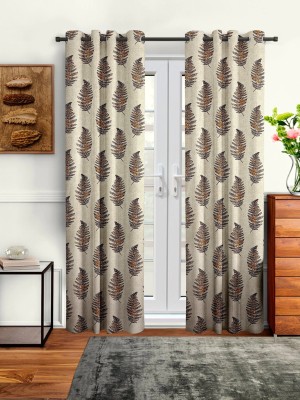 Cortina 270 cm (9 ft) Polyester Semi Transparent Long Door Curtain (Pack Of 2)(Floral, Beige)