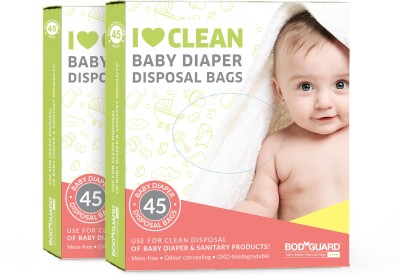 BodyGuard Baby Diaper Disposable Bag - 90 Bags (2 Pack - 45 Bag Each) | Oxo Biodegradable Disposal Bag(Green)