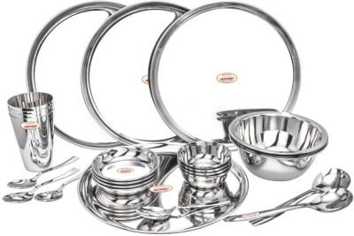 JAGGERY Pack of 24 Stainless Steel Stainless Steel 24 Pcs Heavy Gauge Mirror Finished Round Shape Dinner Set(Steel, Microwave Safe)