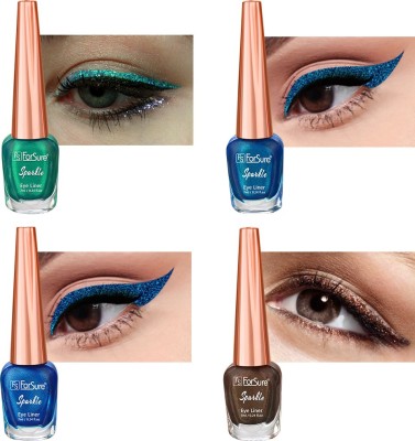 ForSure Absolute Shine Liquid Glitter Eyeliner, Intense Color Combo of 4 (7 ml each) 28 ml(Royal Blue, Turquoise Blue, Glitter Brown, Glitter Green)