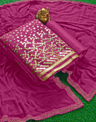 Samah Cotton Silk Embroidered, Embellished, Self Design Salwar Suit Material