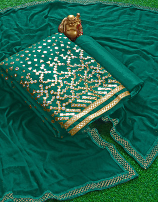 Samah Cotton Silk Embroidered, Embellished, Self Design Salwar Suit Material