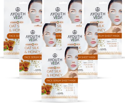 Ayouthveda Vitamin C Rich Oat Silk & Honey Face Serum Sheet Mask (pack of 6) (20g each)(120 g)