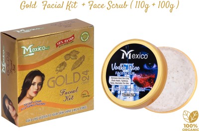Mexico Combo Of Gold Facial Kit & Vodka Scrub , Rejuvenates Skin Cells(210 g)