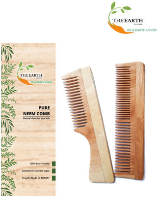 The Earth Trading Neem Wooden Comb Pack of 2 Combo