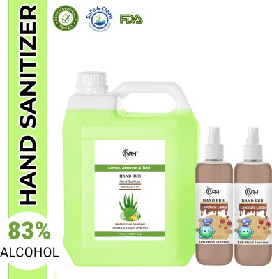 vrh 5L Aloevera Sanitizer Can + 2x200mL Chocolate Hand Rub Liquid Sanitizer Hand Sanitizer Bottle + Dispenser(3 x 1.8 L)