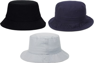 ZACHARIAS Bucket Fishermen Beach Cap Hat(Black, Navy, Light Grey, Pack of 3)