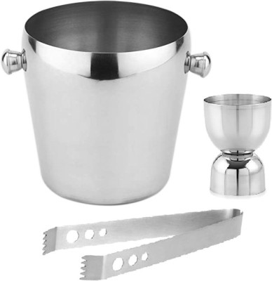 finality 1 L Steel Single wall Ice Bucket with Ice Tong & Round peg Great bar Tools & Accessories Ice Bucket(Steel)