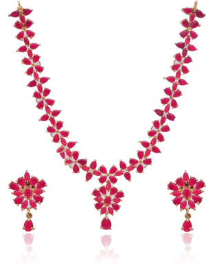 Eivri Brass Gold-plated Red Jewellery Set(Pack of 1)