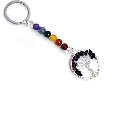 AIR9999 Black Tourmaline Seven Chakra Crystals Tree Of Life Key Chain Key Chain