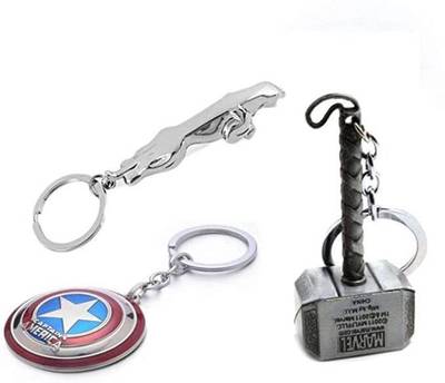 delhi deals Combos of Thor Silver Hammer Avengers Captain America and Jaguar Metal Keychains Key Chain